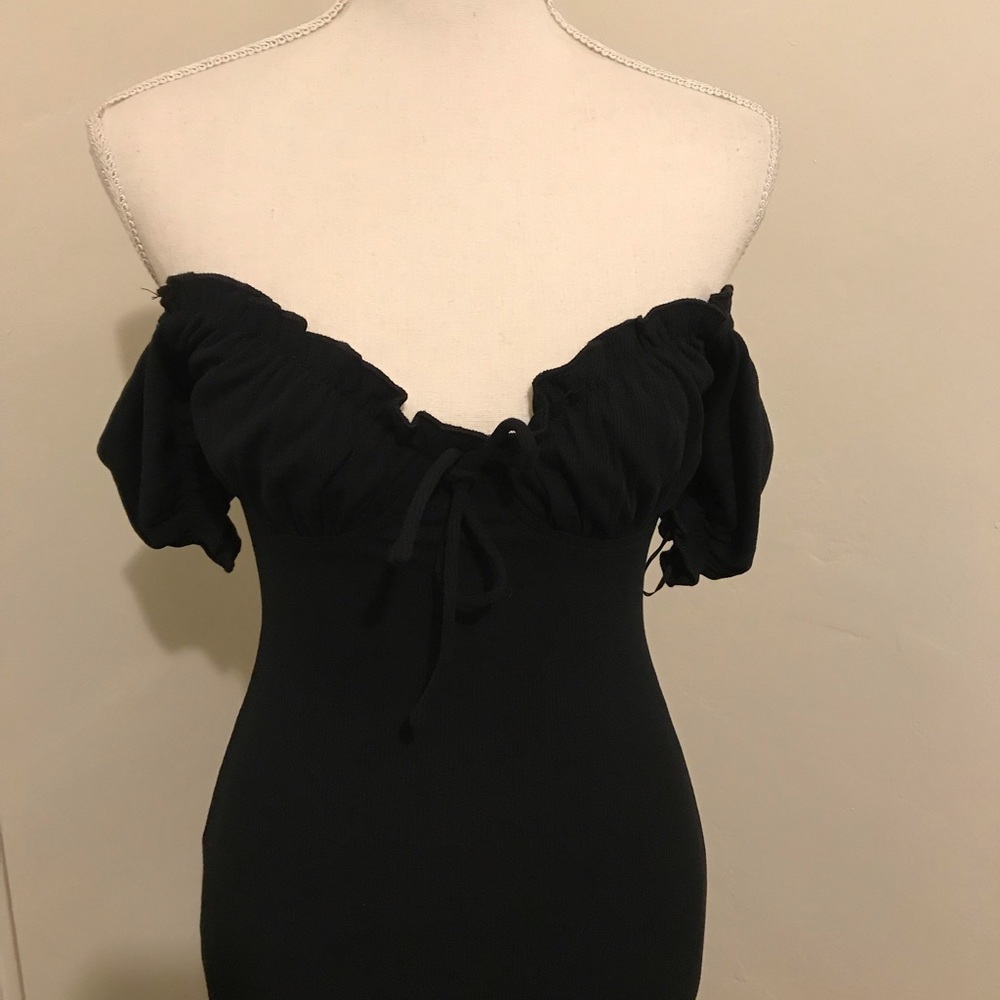 New Black Mini Stretchy Ruffle Front Dress - Picture 4 of 4